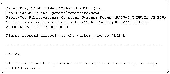 E-mail screen showing request to send 
responses to author