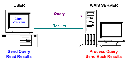 [Diagram of a user computer sending a 
query to a WAIS server, and the WAIS server sending back a response]